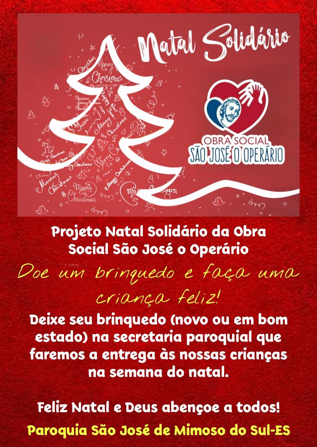 Igreja Católica realiza campanha Natal Solidário em Mimoso do Sul