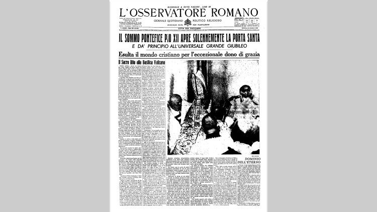 Primeira página do L'Osservatore Romano sobre a abertura do Jubileu em 1950.