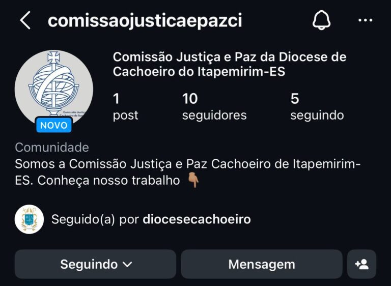 Comissão Justiça e Paz da Diocese de Cachoeiro lança perfil no Instagram
